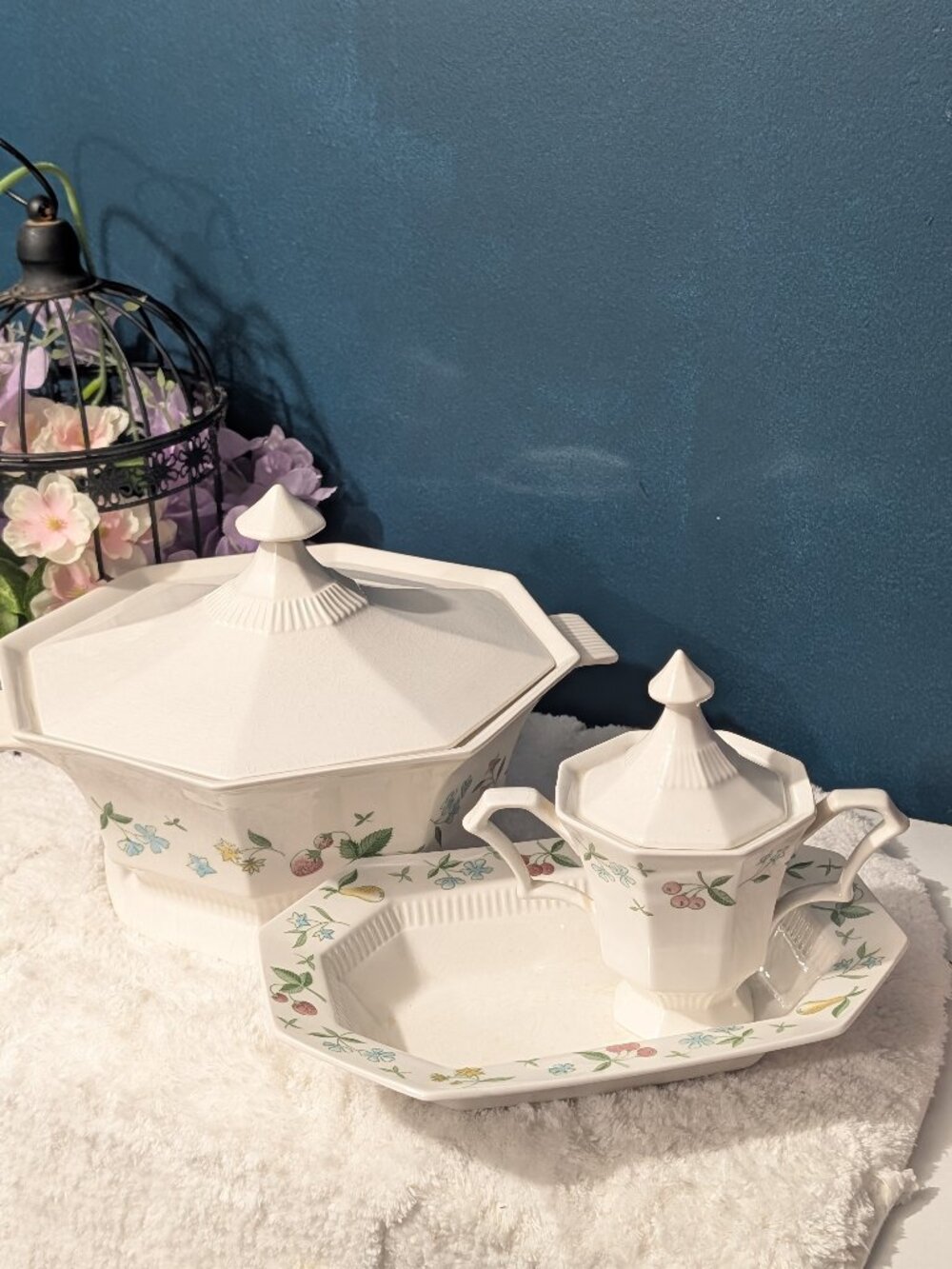 Vintage Independence Ironstone Strawberry Floral Ceramic Bundle 3-Pc
